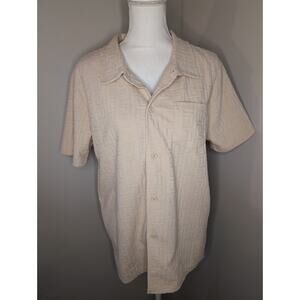 Reason NY Cream Geometric Texture Short Sleeve Button-Up Shirt M